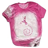 Womens Breast Cancer Warrior Bleached T-Shirts Cure Cancer Breast Awareness Tee Peace and Love Pink Ribbon Shirt Tops