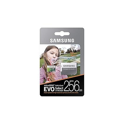 SAMSUNG (MB-ME256GA/AM) 256GB 100MB/s (U3) MicroSDXC EVO Select Memory Card with Full-Size Adapter