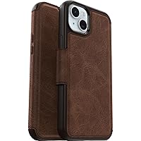 OtterBox iPhone 15 Plus and iPhone 14 Plus Strada Folio Series Case - ESPRESSO (Brown), card holder, snaps to MagSafe, genuine leather, pocket-friendly, folio case