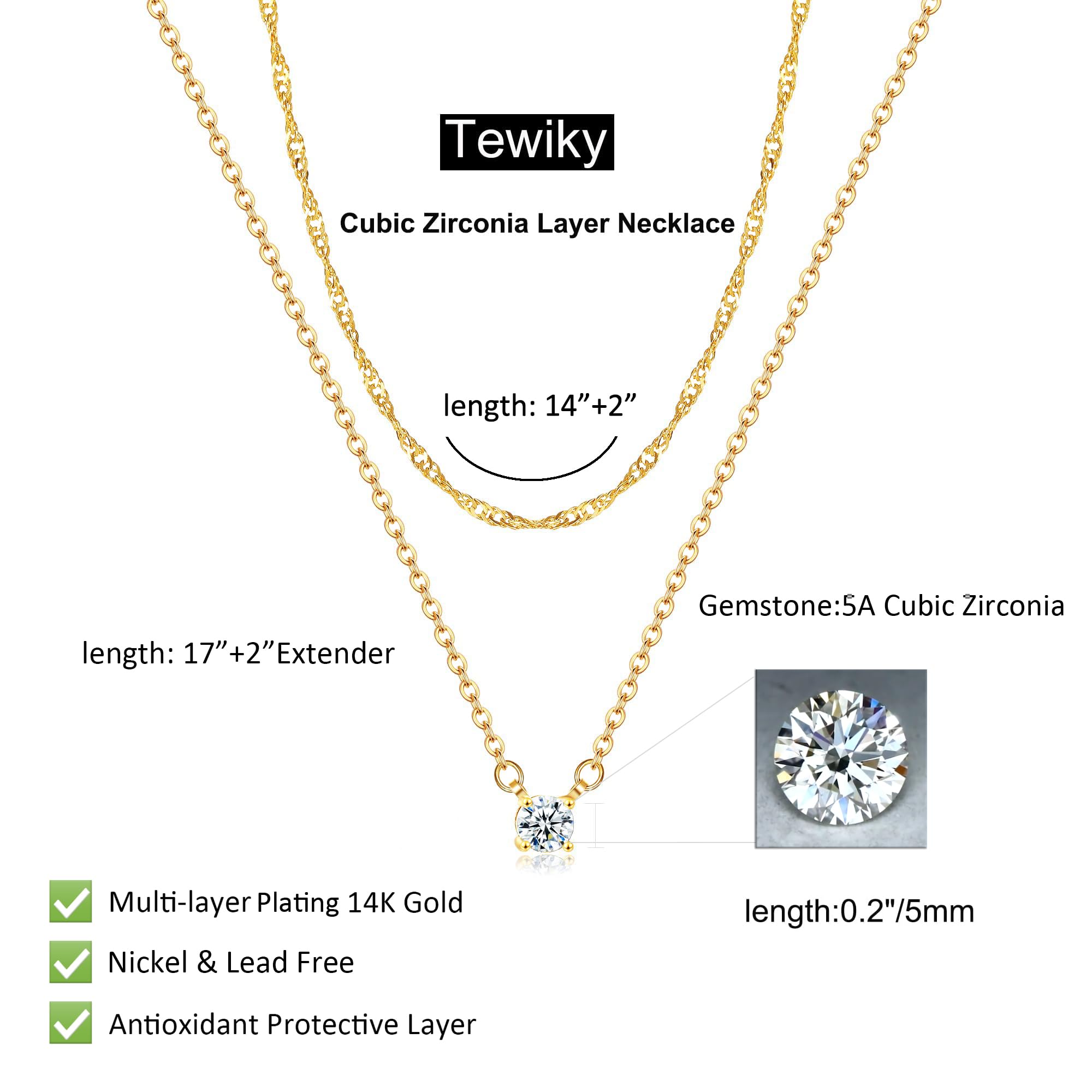Tewiky Diamond Necklaces for Women, Dainty Gold Necklace 14k Gold Plated  Long Lariat Necklace Simple Gold CZ Diamond Choker Necklaces for Women  Trendy