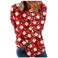 Christmas Long Sleeve Shirts For Women Loose Fit Casual Pullover Tops Crew Neck Xmas Graphic Cute Sweatshirt