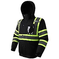 Hi-Vis Winter Safety Bomber Jacket for men and women | Winter Safety Jacket Durable and Waterproof | Construction Work Jacket for Winter | Cold Weather PPE | ANSI Compliant (116-Black XL)