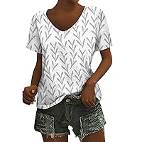 Women's Short Sleeve Blouses, Summer Tops for Women 2024 V Neck Oversized Tshirts Shirts, S XXL