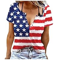 Women's Flag Independence Day T-Shirt Casual Loose Printed Short Sleeve Summer Crew Neck and V-Neck Top