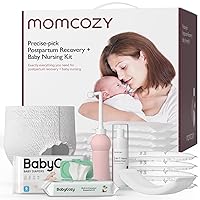 Momcozy Postpartum Recovery Essentials, 26 PCS Mom Baby Labor Delivery Care Kit, Disposable Underwear Upside Down Peri Bottle Instant Ice Pads Cooling Foam Diapers Wipes Canvas Bag