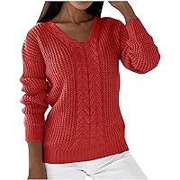 Womens V Neck Sweaters 2023 Fall Trendy Chunky Knit Drop Shoulder Pullovers Casual Long Sleeve Solid Jumper Tops