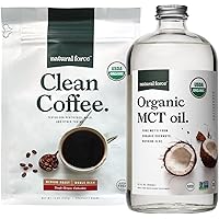 Natural Force Organic Clean Coffee + Organic MCT Oil Bundle – 100% Pure Coconut MCTs & Mold & Mycotoxin Free Coffee – Non-GMO, Keto, Paleo, and Vegan - 12 Oz Bag and 32 Oz Glass Bottle