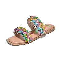 Cape Robbin Mana Slip-on Sandals for Women, Women's Flat Sandals with Rhinestone-emblished Braided Uppers
