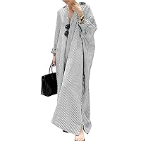 ebossy Women's Casual Stripes Buttoned Long Sleeve Oversized Loose Fit Maxi Shirt Dress Plus Size