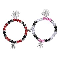 Spider Friendship Bracelets Cosplay Costume Accessories Couple Relationship Distance Bracelet Heart Stone Beads Metal Anime Charm Pinky Promise Pink Best Friends Distance Matching Bracelet for Halloween Bracelets Jewelry Gifts for Couple BFF Kids Women Girls Men