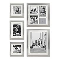 Stonebriar Decorative Stamped Silver 5 Piece Photo Frame Set, Wall Hanging Display, Modern Gallery Wall Set, Gift Idea for Engagements, Weddings, and Birthdays