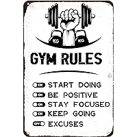 Gym Rules Decor Workout Motivational Quote Sign Gym Room Metal Sign for Men's Cave Interior Home Art Metal Tin Wall Decor 8x12 Inch