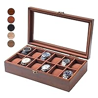 Watch Box, Watch Case for Men Women with Large Glass Lid, Wooden Watch Display Storage Box with 12 - Slots, Retro Walnut Mens Watch Box Organizer for Gift