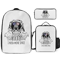 Need More Space Zebra Astronaut Print Backpack 3Pcs Set Cute Back Pack with Lunch Bag Pencil Case Shoulder Bag Travel Daypack