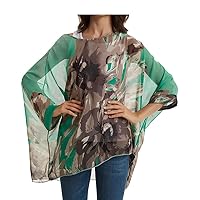 Women's Floral Printed Blouse Batwing Sleeve Top Chiffon Poncho Casual Loose Shirt Beach Tunic Tops