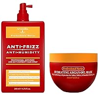 Arvazallia Hydrating Argan Oil Hair Mask and Anti-Frizz Anti-Humidity Spray Treatment Bundle - Professional Grade Deep Conditioning, Frizz Control, and Humidity Shield