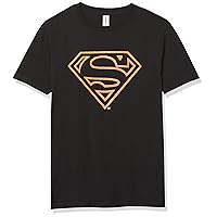 Warner Brothers Superman Lined Logo Boy's Premium Solid Crew Tee, Black, Youth Large