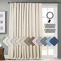 INOVADAY Thermal Sliding Door Curtains 100% Blackout Extra Wide Patio Door Curtains Linen Textured Farmhouse Sliding Glass Door Curtain Drapes (W100 x L84, 1 Panel, Cream Cheese)