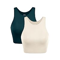 ODODOS 2-Pack Racerback Sports Bra for Women Medium Support Non Padded Yoga Bra with Band Sleeveless Crop Tank Tops