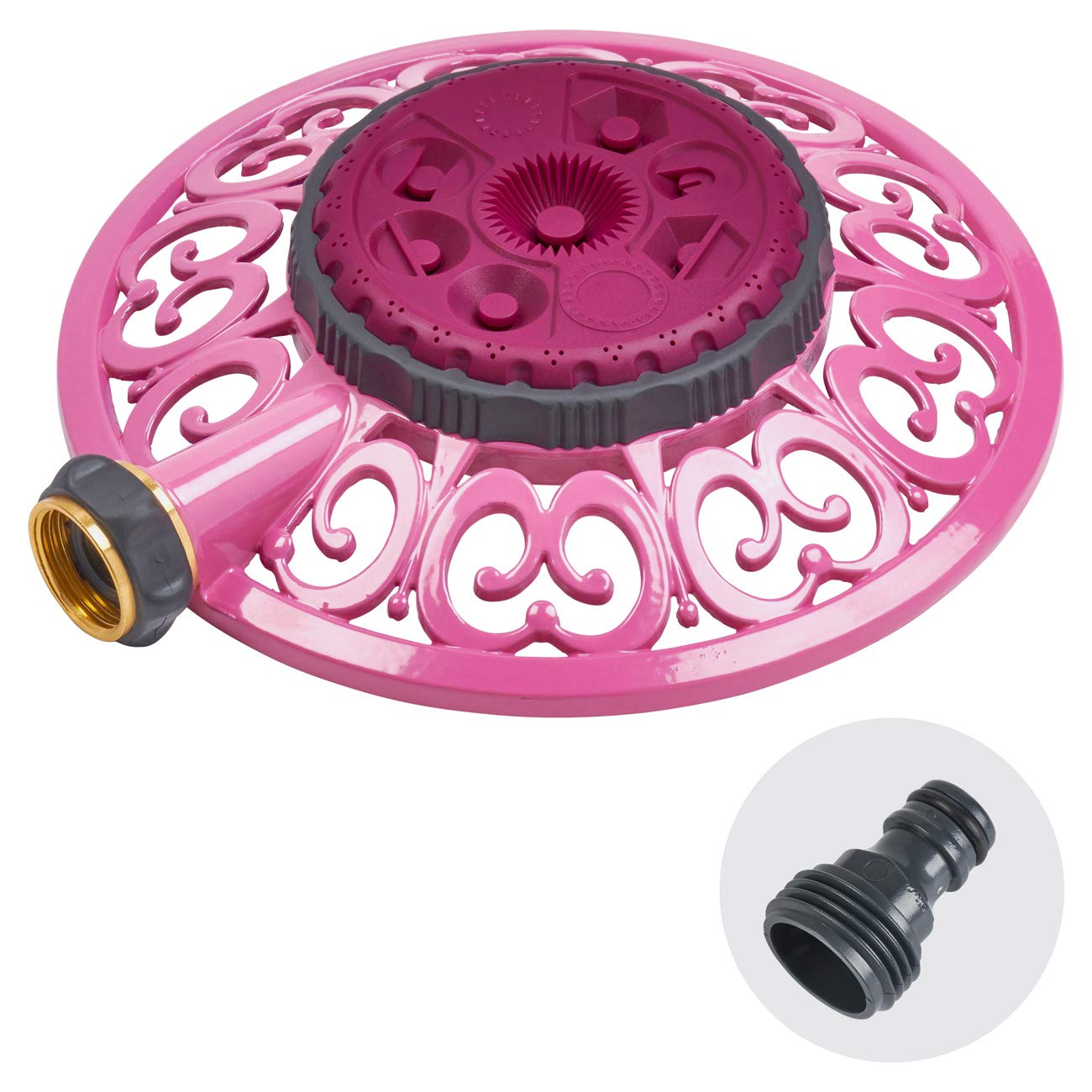 Sprout 65100-AMZ Metal 8-Pattern Sprinkler and QuickConnect Product Adapter Amazon Bundle, Raspberry Red