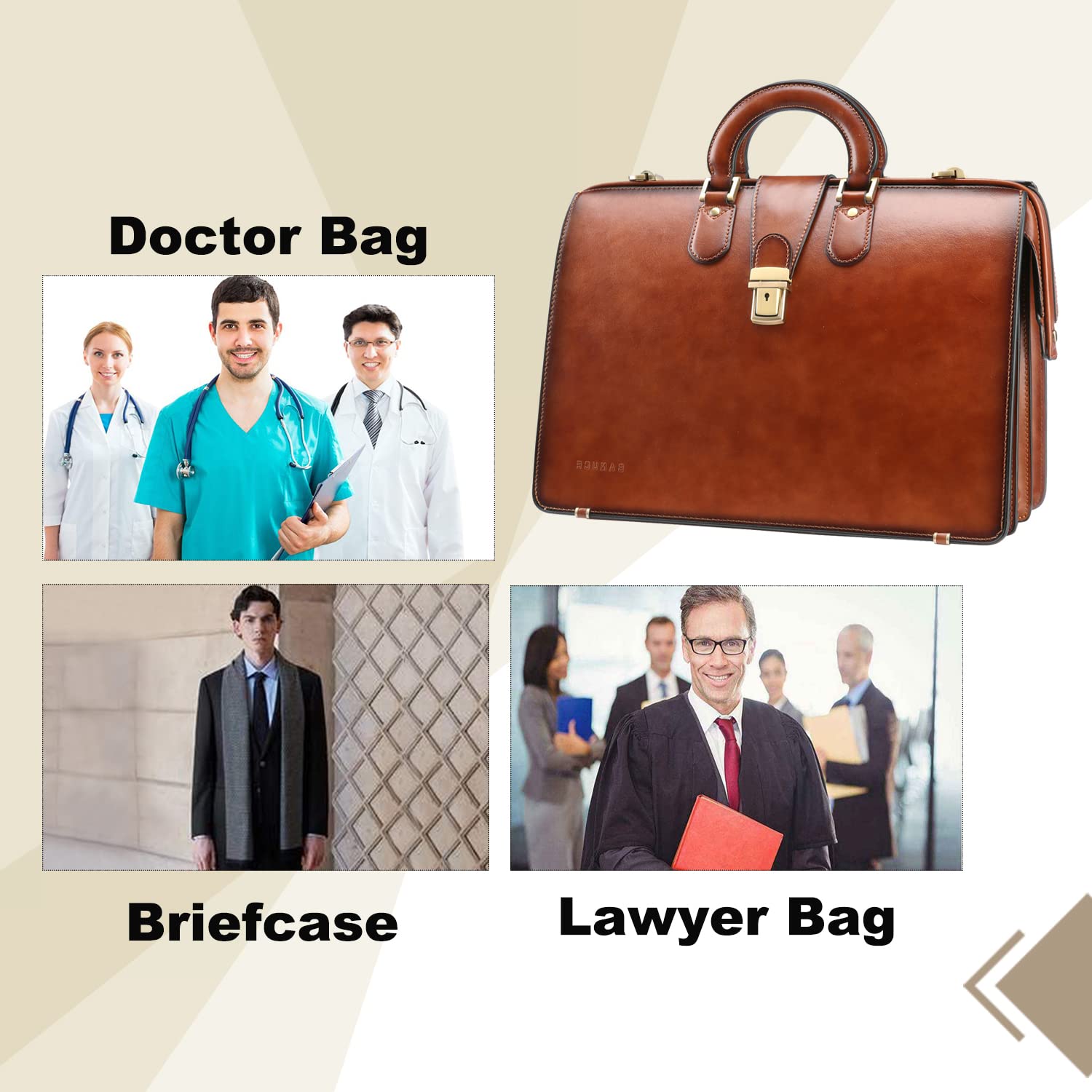 Banuce Vintage Leather Briefcase for Men with Lock Lawyer Attorney Bag Doctor Bag 15.6 Inch Laptop Attache Case Hard