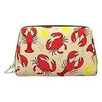 Lobster And Crab Print Leather Clutch Zipper Cosmetic Bag, Travel Cosmetic Organizer, Leather Storage Cosmetic Bag