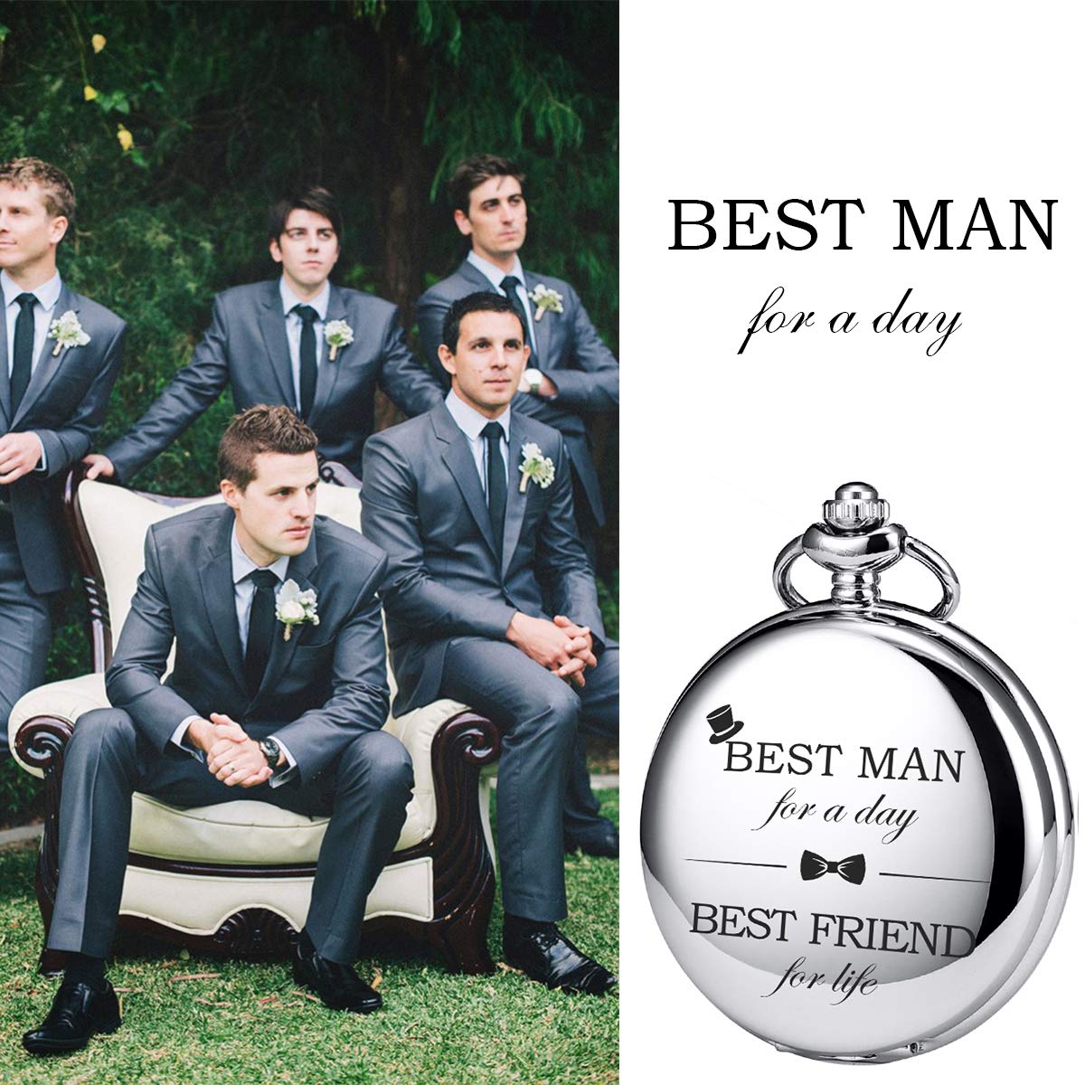 SIBOSUN Best Man Gifts for Wedding Proposal Engraved Best Man Groomsmen Pocket Watch Groomsman Gifts Set for Wedding Pocket Watches for Men with Chain