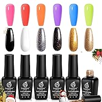 Beetles 6 Colors Jelly Gel Nail Polish Kit, 2023 Jelly Tint Neon Translucent Sheer Red Hot Bright with Black Gold Glitter Gel Nail Polish Set - 6 Colors Black White Silver Rose Glitter All Season