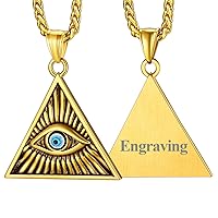 FaithHeart Egyptian Evil Eyes Pendant Necklace, Retro Style All Seeing Eye Protective Jewellery Triangle Charm Adjustable Chain 22