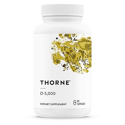 Thorne Vitamin D-5000 - Vitamin D3 Supplement - 5,000 IU - Support Healthy Bones, Teeth, Muscles, Cardiovascular, and Immune Function - NSF Certified for Sport - Dairy-Free, Soy-Free - 60 Capsules