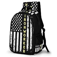 Ironworker USA Flag Casual Backpack Fashion Travel Hiking Laptop Bag Work Picnic Camping Beach