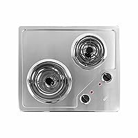 Summit CR2B224S 21-inch Wide 230V 2-Burner Coil Electric Cooktop, Stainless-Steel Surface, Easy to Clean, Two Coil Burners Total 3000 Watts, Push-to-turn Solid Knobs, with Indicator Lights