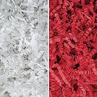 MagicWater Supply - White & Red (1 LB per color) - Crinkle Cut Paper Shred Filler great for Gift Wrapping, Basket Filling, Birthdays, Weddings, Anniversaries, Valentines Day