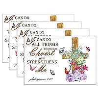 Plate Mats 6 Pieces Can Do All Things Biblical Lily Cross Dining Mat 30x45 Cm Dining Table Placemats Set of 6 Oxford Fabric for Kitchen Dining Table Conference Table Party Table Decorations