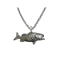 Pewter Bass Fish Pendant With Stainless Steel Necklace
