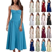 Maxi Dresses for Women 2024 Retro Sleeveless Corset Fit Midi Dress Court Style Dopamine Suspender Dress with Pockets Pink X-Large