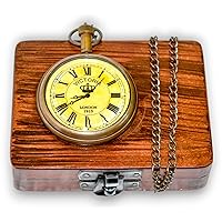 Hassanhandicrafts Antique Vintage Maritime Victoria London 1915 Brass Pocket Watch with Wooden Box