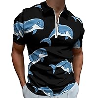 Cute Dolphin Mens Polo Shirts Quick Dry Short Sleeve Zippered Workout T Shirt Tee Top