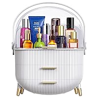 Portable Makeup Organizer, Skincare Case Storage and Makeup Box for Vanity, Cosmetic Display Case, Suitable for Bedroom, Bathroom, Dresser, or Gifts. (White)