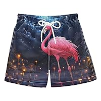 ALAZA Flamingo Starry Night Boy’s Swim Trunk Quick Dry Beach Shorts Swimsuit Bathing Suit Swimwear