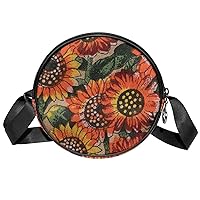 Sunflower Crossbody Bag for Women Teen Girls Round Canvas Shoulder Bag Purse Tote Handbag Bag
