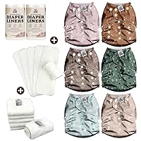 Mama Koala 2.0 Baby Cloth Diapers with 6 Inserts Bundle(Simply Neutrals), with 6pcs 5-Layer Natural(No Microfiber) Inserts, and 2 Rolls Natural Liners