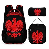 Polish Flag Eagle 3 Piece Set Backpacks Lunch Bag Pencil Case Combination for Women Men Daypack