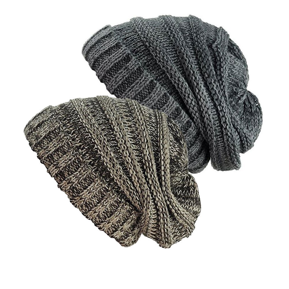 NYfashion101 Exclusive Oversized Baggy Slouchy Thick Winter Beanie Hat (Brown Mix & Gray Mix)