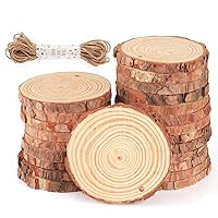 ilauke Natural Wood Slices 30Pcs 3.1''-3.5'' Unfinished Wood Crafts with Pre-drilled Hole, Wood Slices Ornaments for Christmas DIY Rustic Crafts Wooden Circles Coasters Wedding Decor, 33 Feet Twine