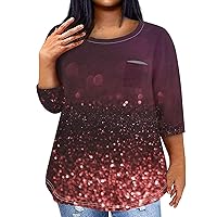 Women's Plus Size Blouses Plus Size Tops for Women 2024 Sparkly Casual Fashion Loose Fit Trendy with 3/4 Length Sleeve Round Neck Shirts Watermelon Red 4X-Large
