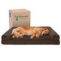 Furhaven Cooling Gel Dog Bed for Large Dogs w/ Removable Bolsters & Washable Cover, For Dogs Up to 95 lbs - Plush & Suede Sofa - Espresso, Jumbo/XL
