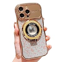 for iPhone 15 Pro Max Glitter Bling Leopard Print Electroplated Case,Built-in Kickstand,Cute Curled Wave Edge,Large Window Full Camera Protection,Compatible with MagSafe,6.7 inche,Gold