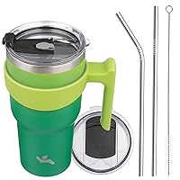 30oz Tumbler with Handle and 2 Straw 2 Lid, Insulated Water Bottle Stainless Steel Vacuum Cup Reusable Travel Mug,Matcha Green
