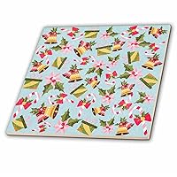 3dRose Christmas Pattern of Yellow Bells, red Bows, Candies, Holly Leaves - Tiles (ct_354984_1)
